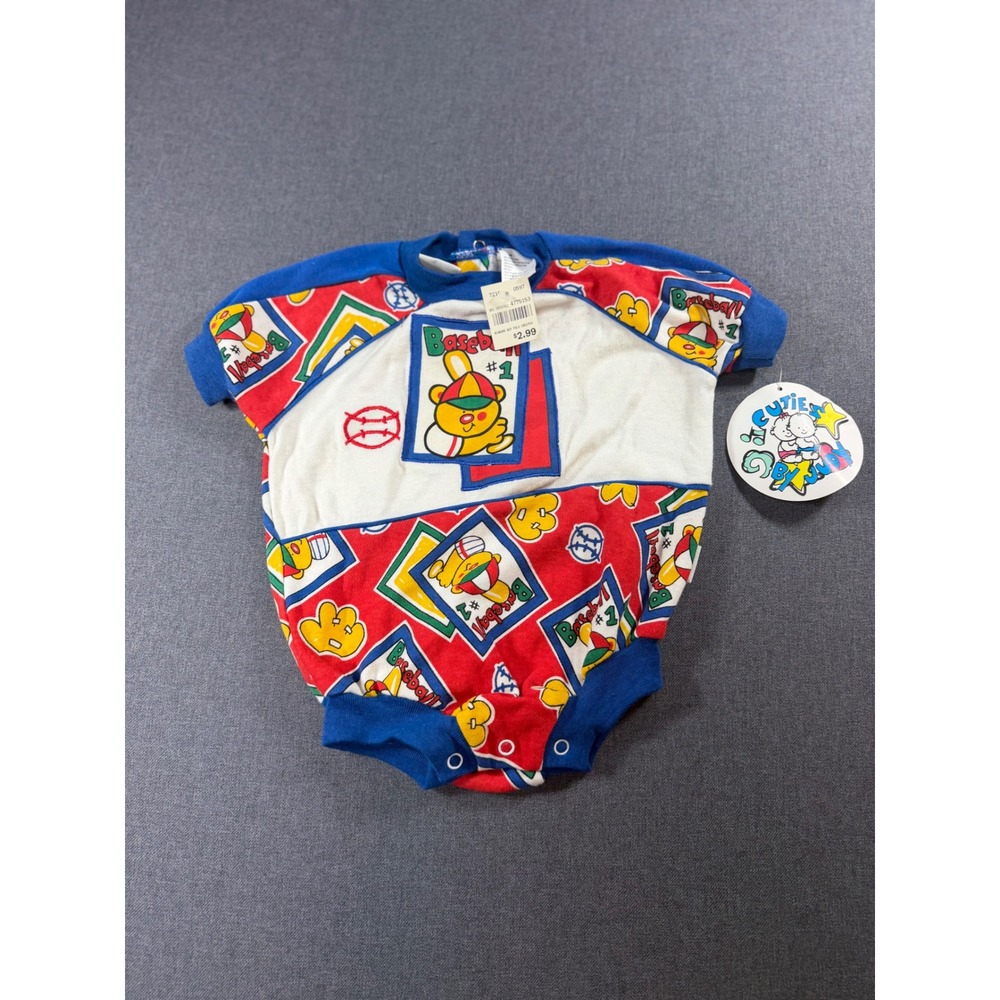 Vintage Cuties by C.B. Baby Baseball Bear Bodysuit Red White Blue 3-6 Months NWT